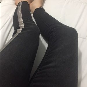 Zara silver side stripe black denim skinny jeans